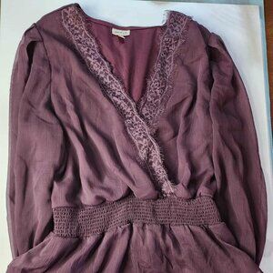 SELF E Wine colored Lace Trimmed Blouse Size Large